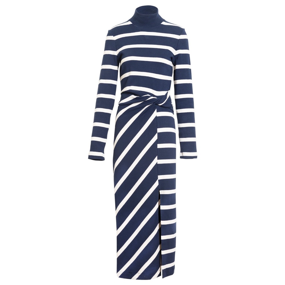 Tanya Taylor Brindy Midi Dress Women's Size S Long Sleeve Blue White Stripe New